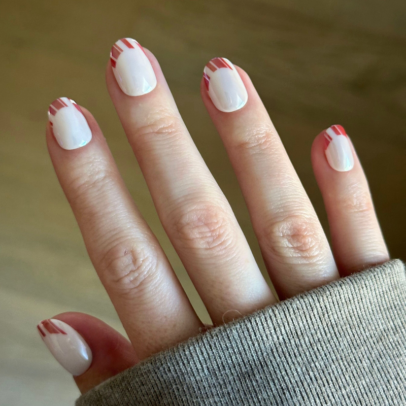 picture of Candy Cane French - Tab Press-On | Extra Short | Round