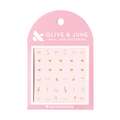 Celebration nail art stickers featuring cake, party hats, bubbles, and festive icons for fun at home manicures