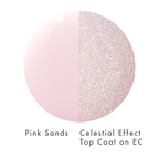 The Celestial Effect Top Coat shown layered over Pink Sands polish for a sparkling manicure finish