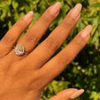 Champagne Chiffon - Builder Gel on long natural nails with glossy sheer golden manicure outdoors in sunlight