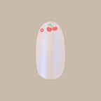 Cherry Floral Chrome French - Press-On | Medium | Oval with shimmery chrome base and small cherry and flower accents