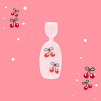 Cherry Whirl - Pressies | Short Medium | Round showing pastel pink press on nail with red cherry design on pink background