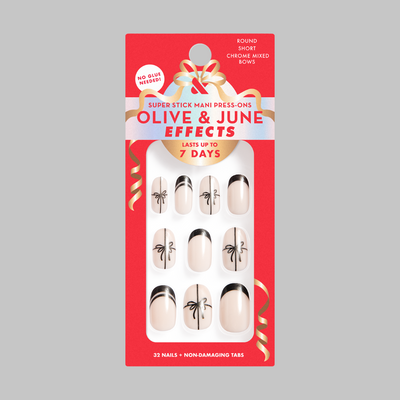 Chrome Mixed Bows - Tab Press-On | Short | Round Chrome Mixed Bows - Tab Press-On | Short | Round  Tab Press-On