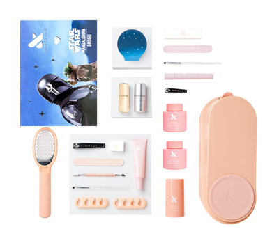 The Complete System - 1 Long Lasting Polish with manicure tools and accessories for easy at-home nail care in soft pink tones The Complete System - 1 Long Lasting Polish  System