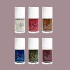 Holiday Polish Set featuring six long-lasting gel polishes in festive shimmery shades for easy at-home mani and pedis