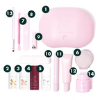 Pink Olive and June manicure kit with UV lamp, base coats, gel polish, nail tools, cuticle remover, and acetone remover bottle