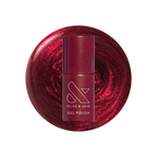 Budget? What Budget Gel deep rose-orange duochrome gel polish bottle on swirled polish background for mani or manicure