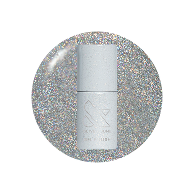 Silver nail polish bottle on a glittery silver background Glitter Department Gel fine holographic glitter Gel Polish