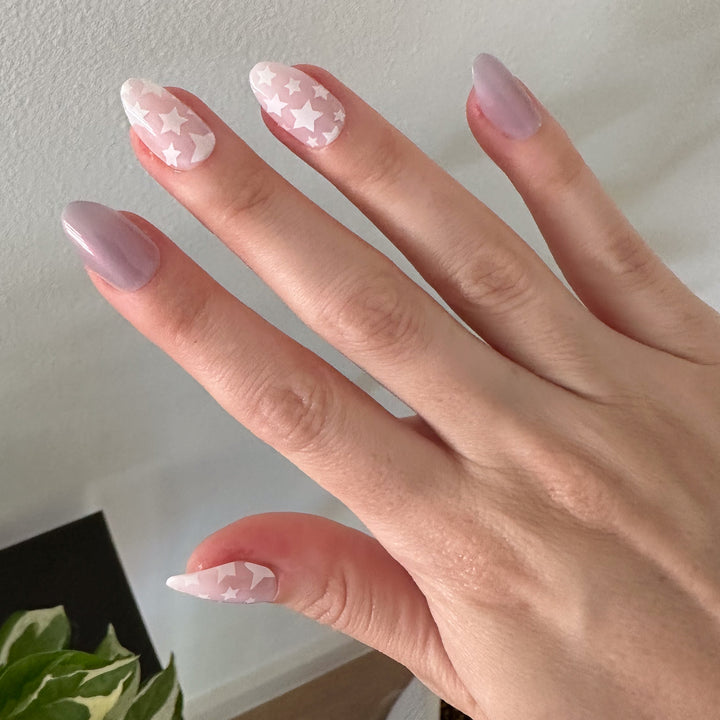 On My Cloud press on nails, medium almond