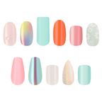 Set of 11 Effects & Solids Press-Ons with mixed colors, shapes, and designs for easy at-home manicure looks