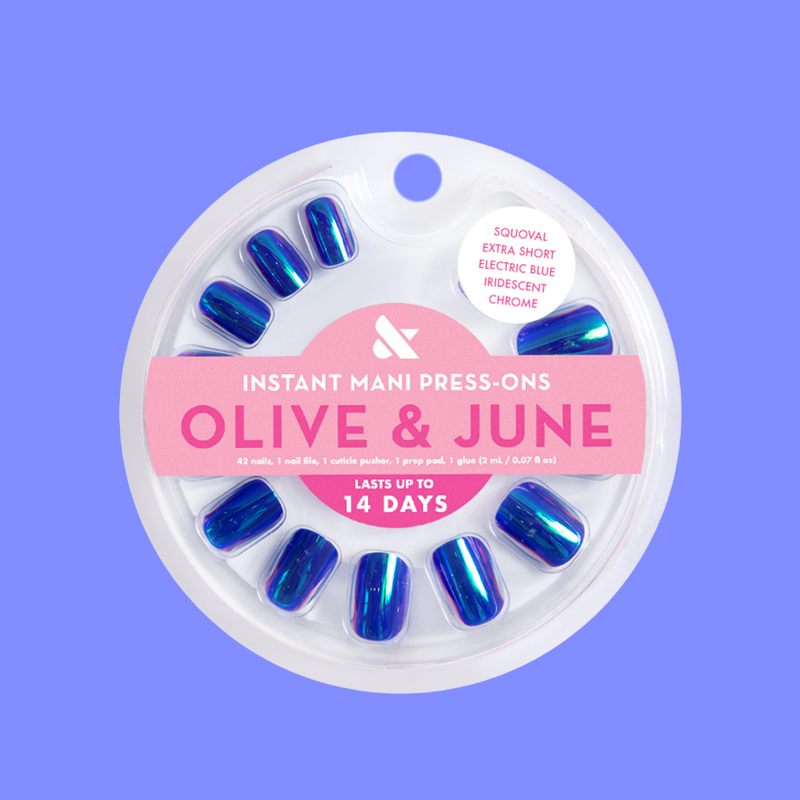 Electric Blue Iridescent Chrome - Press-On | Extra Short | Squoval 