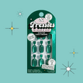 Emerald Magic Velvet - Pressies | Short Medium | Round showing deep green shimmering cat eye press-on nails in packaging