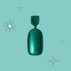 Emerald Magic Velvet - Pressies | Short Medium | Round showing shimmering deep green press-on nail sample on teal background