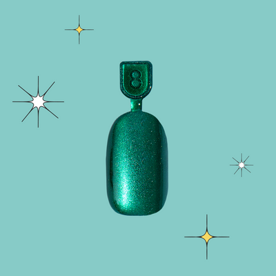 Emerald Magic Velvet - Pressies | Short Medium | Round showing deep green shimmering cat eye press-on nails in packaging Emerald Magic Velvet - Pressies | Short Medium | Round  Pressies