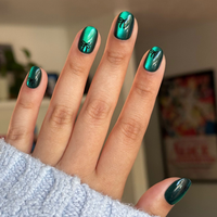 picture of Emerald Velvet with Black Bow - Tab Press-On | Extra Short | Round