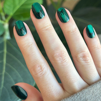 picture of Emerald Velvet with Black Bow - Tab Press-On | Extra Short | Round