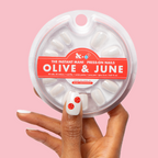 White Chrome - Press-On | Extra Short | Squoval nails with off-white chrome finish and pizza topping nail art stickers in round case