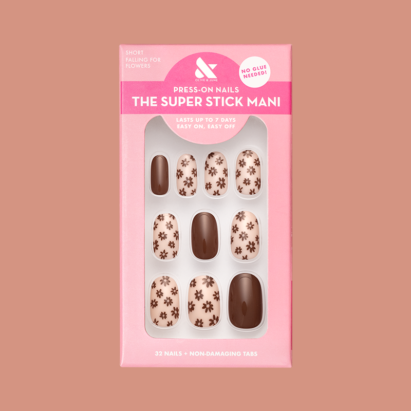 Falling for Flowers | Short | Round - Tab Press-On 