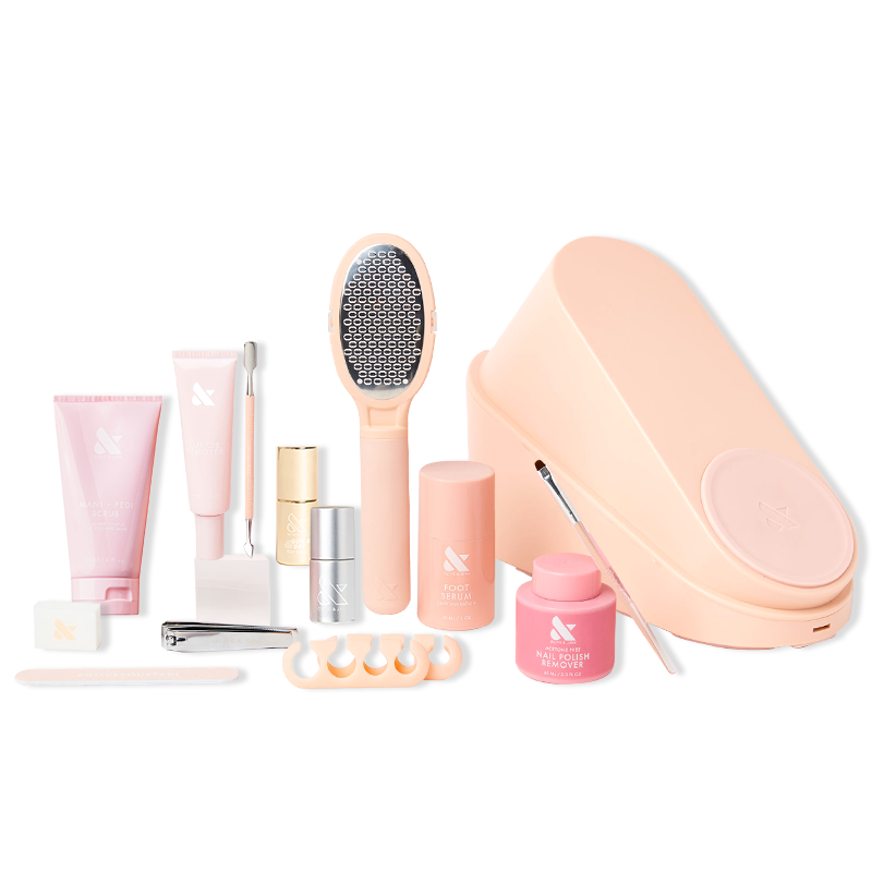 Pedi System - 6 Polishes with nail care tools, foot file, toe separators, and polish removal essentials for salon pedis at home