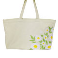 Canvas Spring Tote Bag featuring white and yellow daisies with green leaves and dual shoulder straps thumbnail