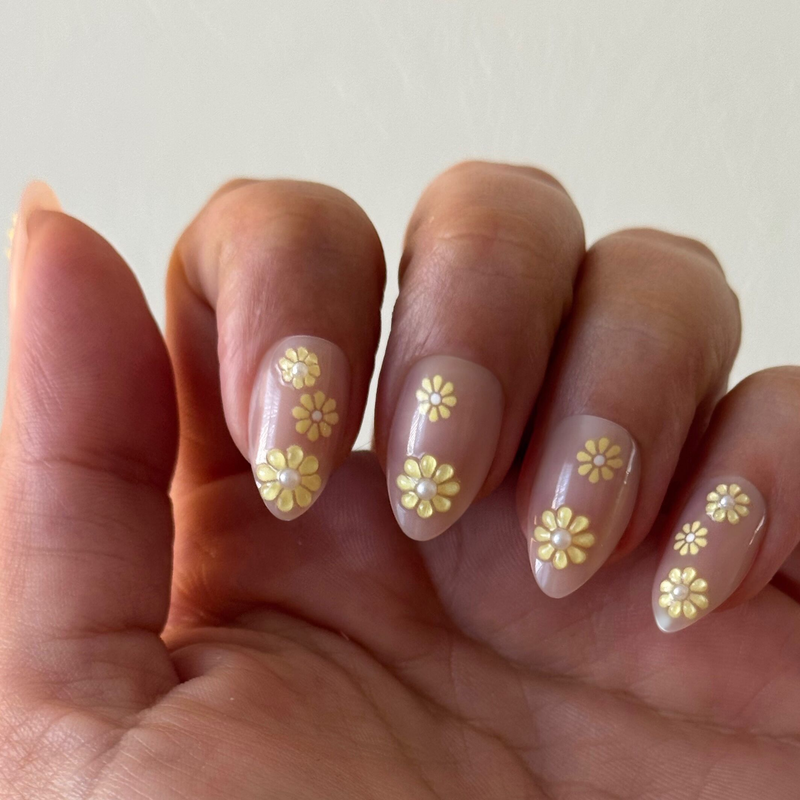 picture of Flower Party with 3D Pearls - Press On | Medium | Almond