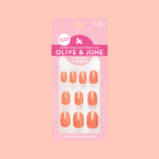 Frolic | Extra Short | Round - Tab Press-On nails in bright orangey coral shade for easy at-home mani application