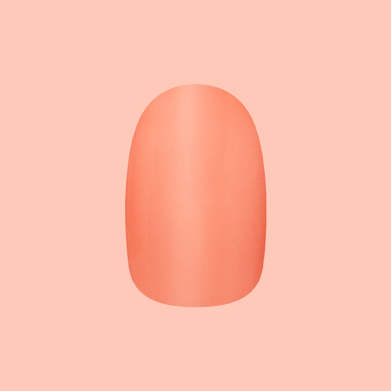 Frolic | Extra Short | Round - Tab Press-On nail in bright orangey coral for easy at-home mani application