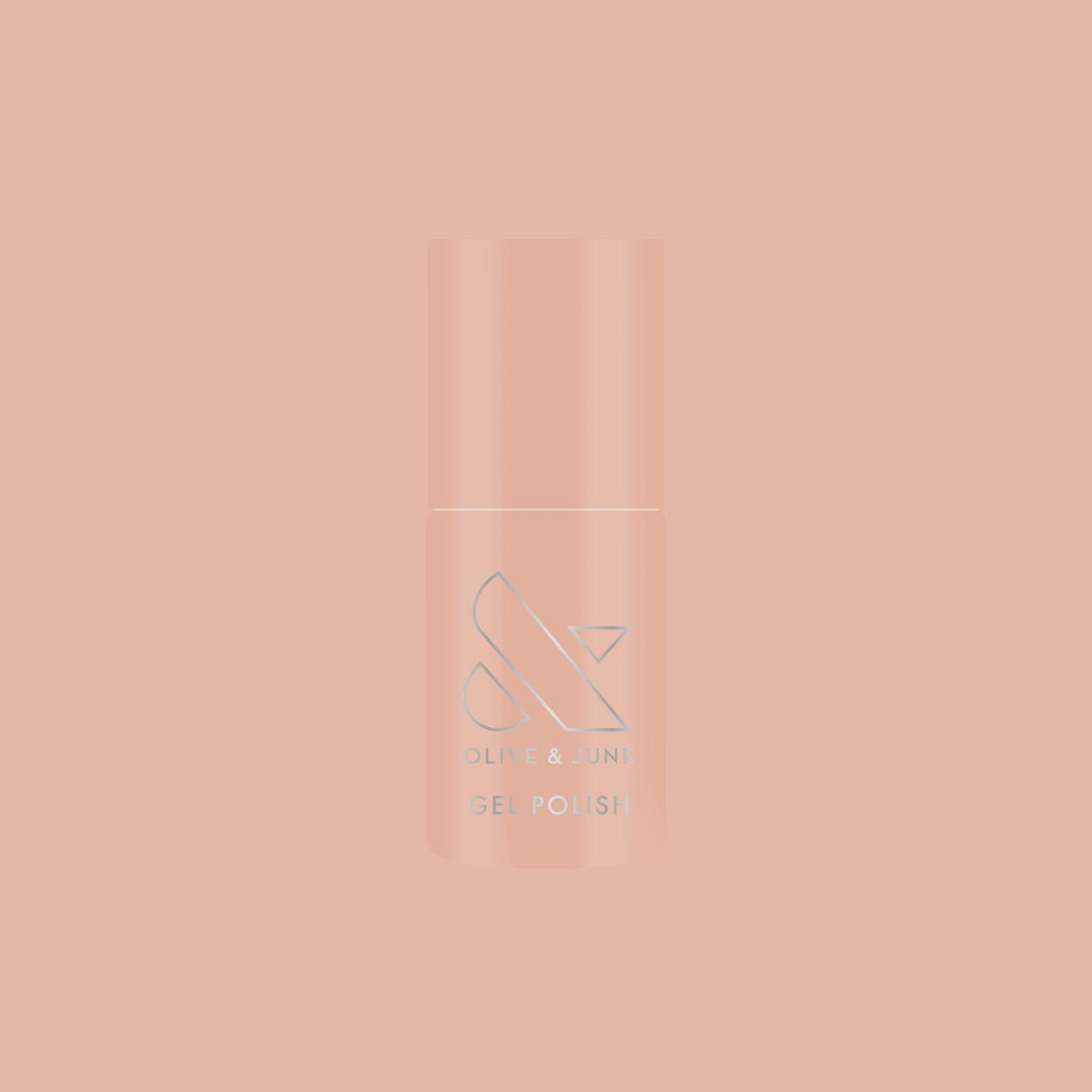 Bottle of KAG - Gel nail polish in neutral peachy pink shade on a matching soft peach background