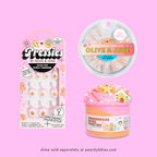 Gingerbread Set showing kids and adult press-on nails with festive gingerbread designs and matching frosting slime jar