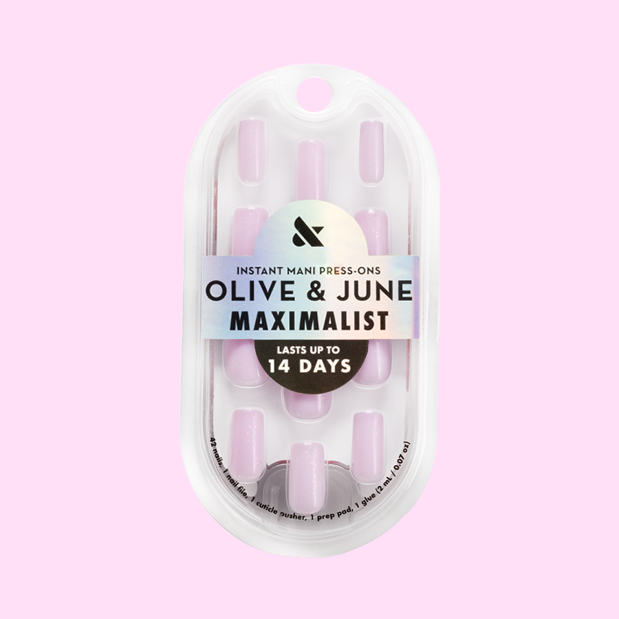 Glitter Cowgirl - Press-On | Medium | Square with milky lavender base and holographic flake details for easy at-home mani