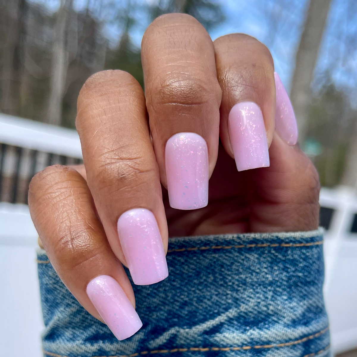 Glitter Cowgirl - Press-On | Medium | Square with milky lavender base and iridescent flakes for at-home manicure
