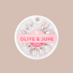 Gold Glimmer French - Press-On | Medium | Oval with medium oval nails featuring solid gold and gold French tip mani for easy application