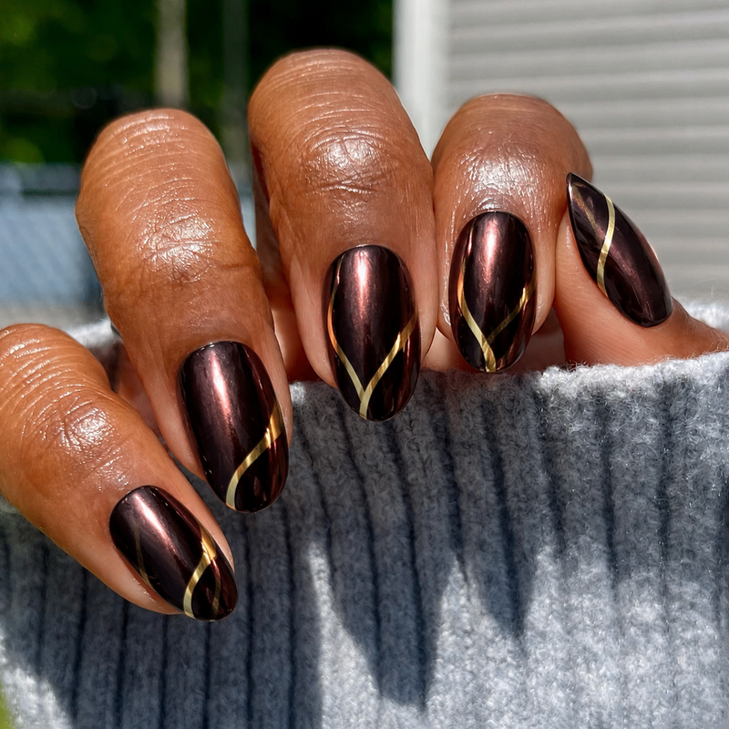 Gold Drizzle - Press-On | Medium | Oval
