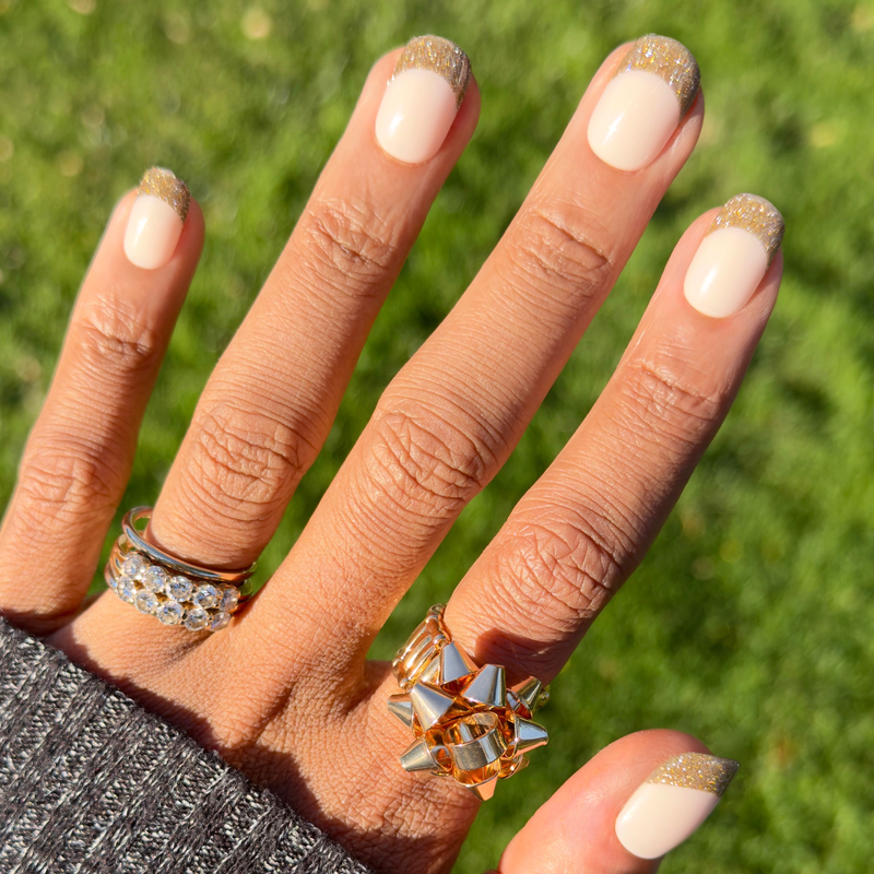 picture of Gold Glitter French - Tab Press-On | Short | Squoval