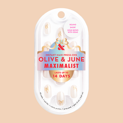 Gold Bow with Gems - Press-On | Short | Round Gold Bow with Gems - Press-On | Short | Round  Press-On