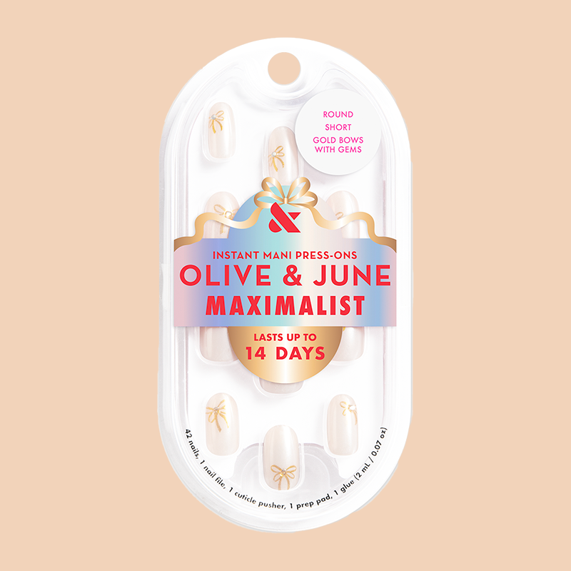 Gold Bow with Gems - Press-On | Short | Round 