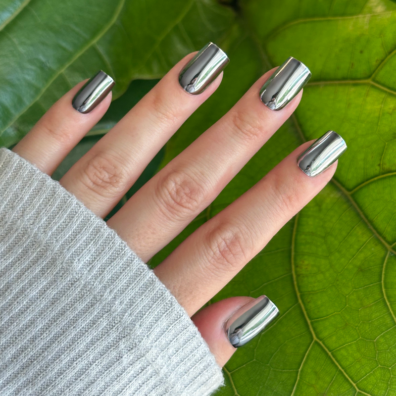 Gunmetal Chrome - Press-On | Short | Square