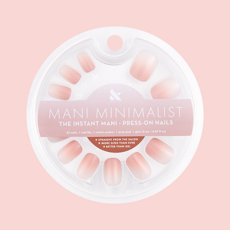 HZ Syrup Gradient - Press-On | Extra Short | Squoval showing extra short squoval false nails in rosey beige gradient press-on manicure pack