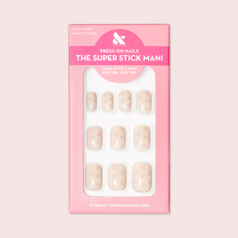 Heart Shower | Extra Short | Squoval - Tab Press-On 