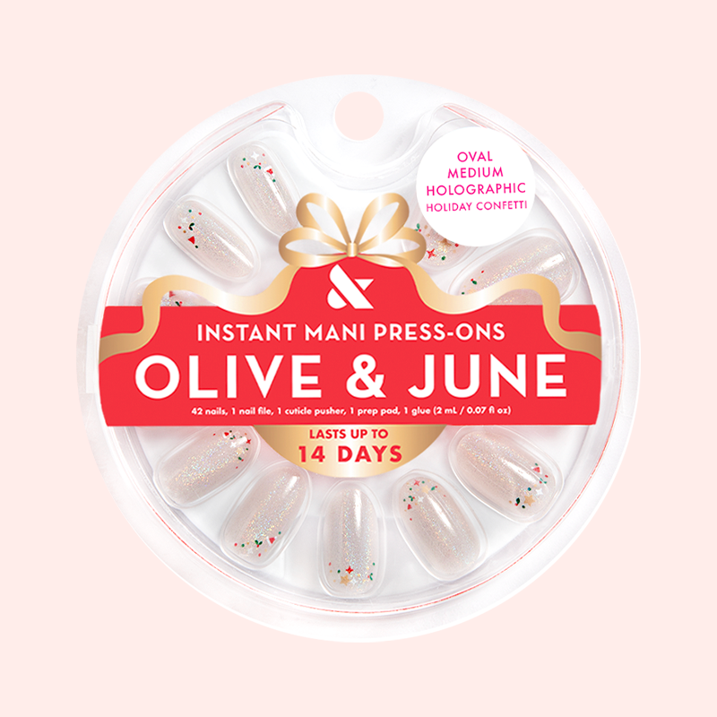 Holographic Holiday Confetti - Press-On | Medium | Oval 