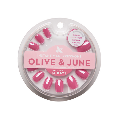 Hot Pink Chrome - Press On | Extra Short | Round Hot Pink Chrome - Press On | Extra Short | Round  Press-On