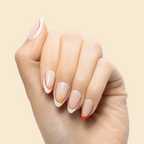 I Heart Pizza French - Press-On | Medium | Almond nails with red French tips and heart-shaped pizza design on natural base
