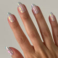 Iridescent Blue Polka Dot French - Press On | Medium | Almond thumbnail
