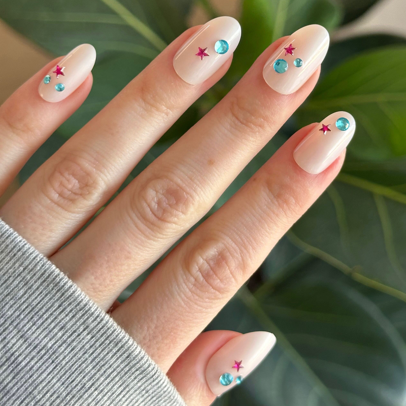 Iridescent Gem Party - Press On | Medium | Oval - Press-On