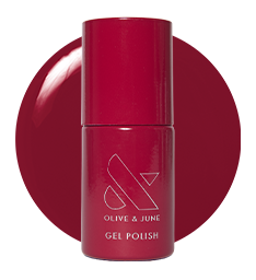 JG - Gel bottle in a rich berry shade for a color-forward, long-lasting gel polish manicure by Olive and June