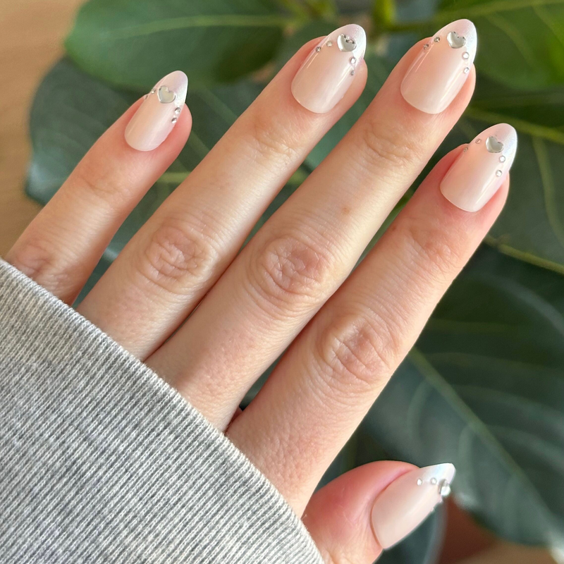 Jeweled French - Press On | Medium | Almond - Press-On