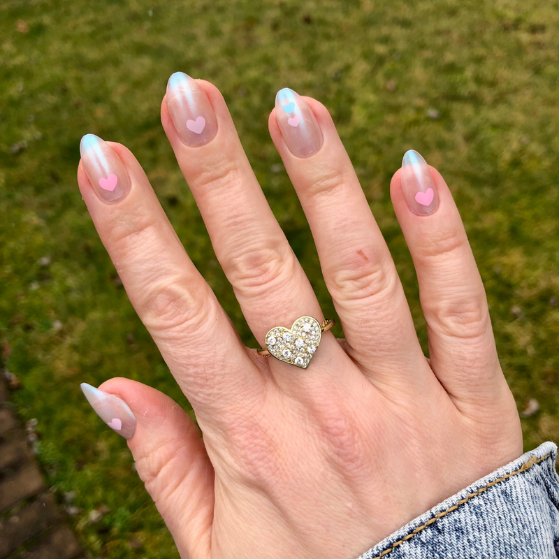 picture of Milky Chrome Hearts - Press-On | Medium | Almond