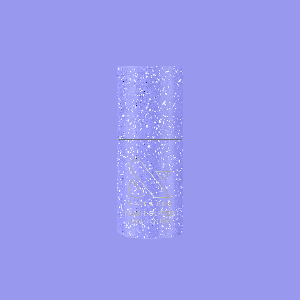Karaoke is a Good Time Gel bottle showing purple flash glitter gel polish for long-lasting mani and sparkle