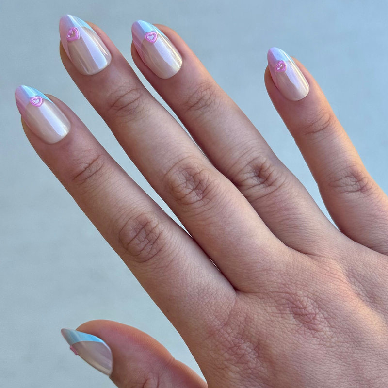 picture of Kawaii Cow Chrome French - Press-On | Medium | Almond