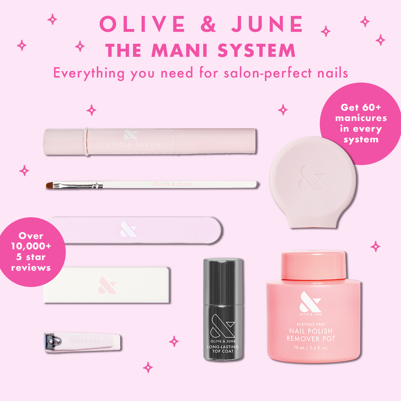 Bolds Long Lasting Set showing essential mani tools including top coat, remover pot, brush, nail file, and clipper for home manicure